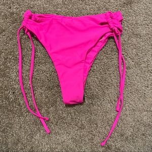 Shein Pink Side Zip Bikini Cheeky Bottoms Large